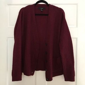 Forever 21 Cranberry Maroon Buttoned Cardigan
